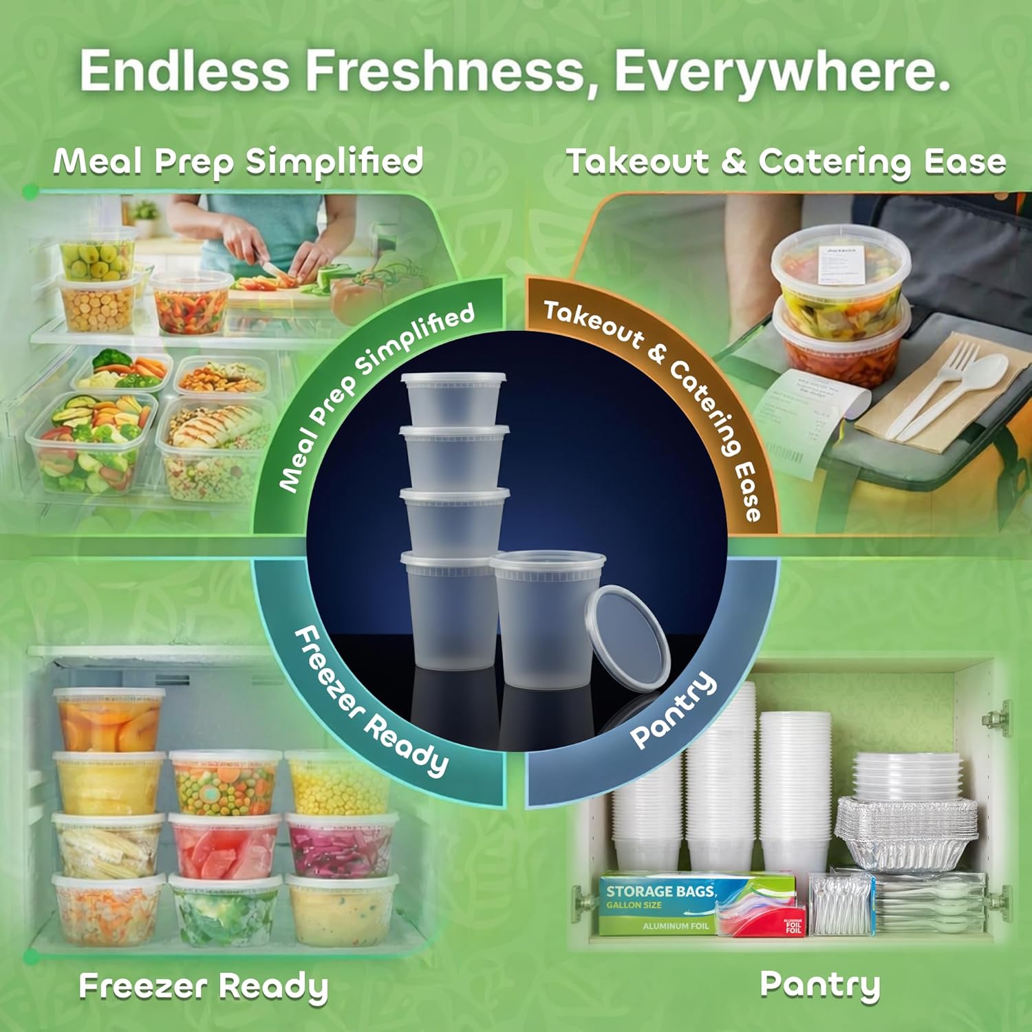 JoyServe 120 Sets Deli Containers with Lids – 8oz, 16oz & 32oz – Leak Proof, Microwaveable, Dishwasher & Freezer Safe – Plastic Food Storage & Soup Containers