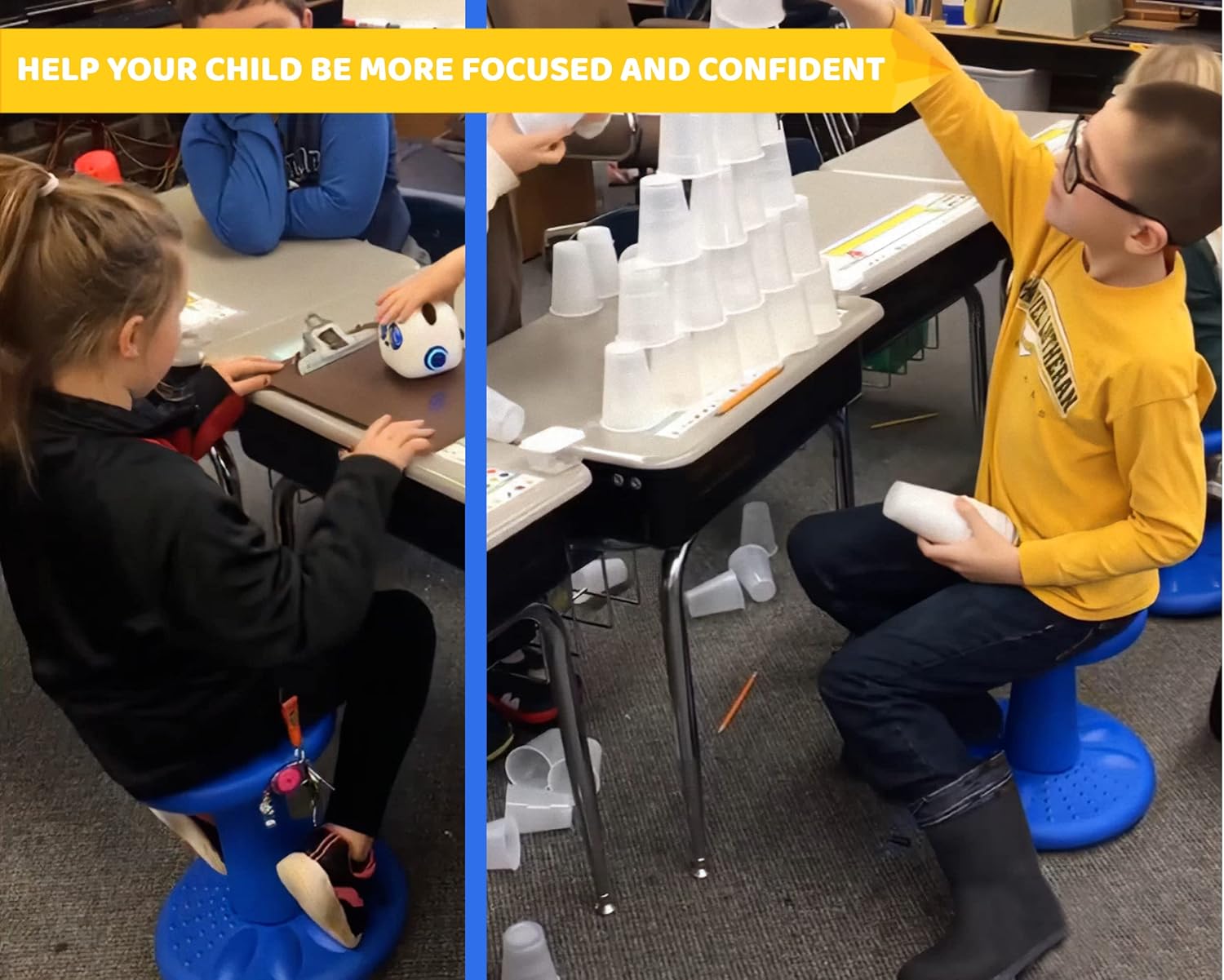 Studico Active Chairs - Kids Wobble Stool - Flexible Seating for Classrooms, Improves Focus, Blue