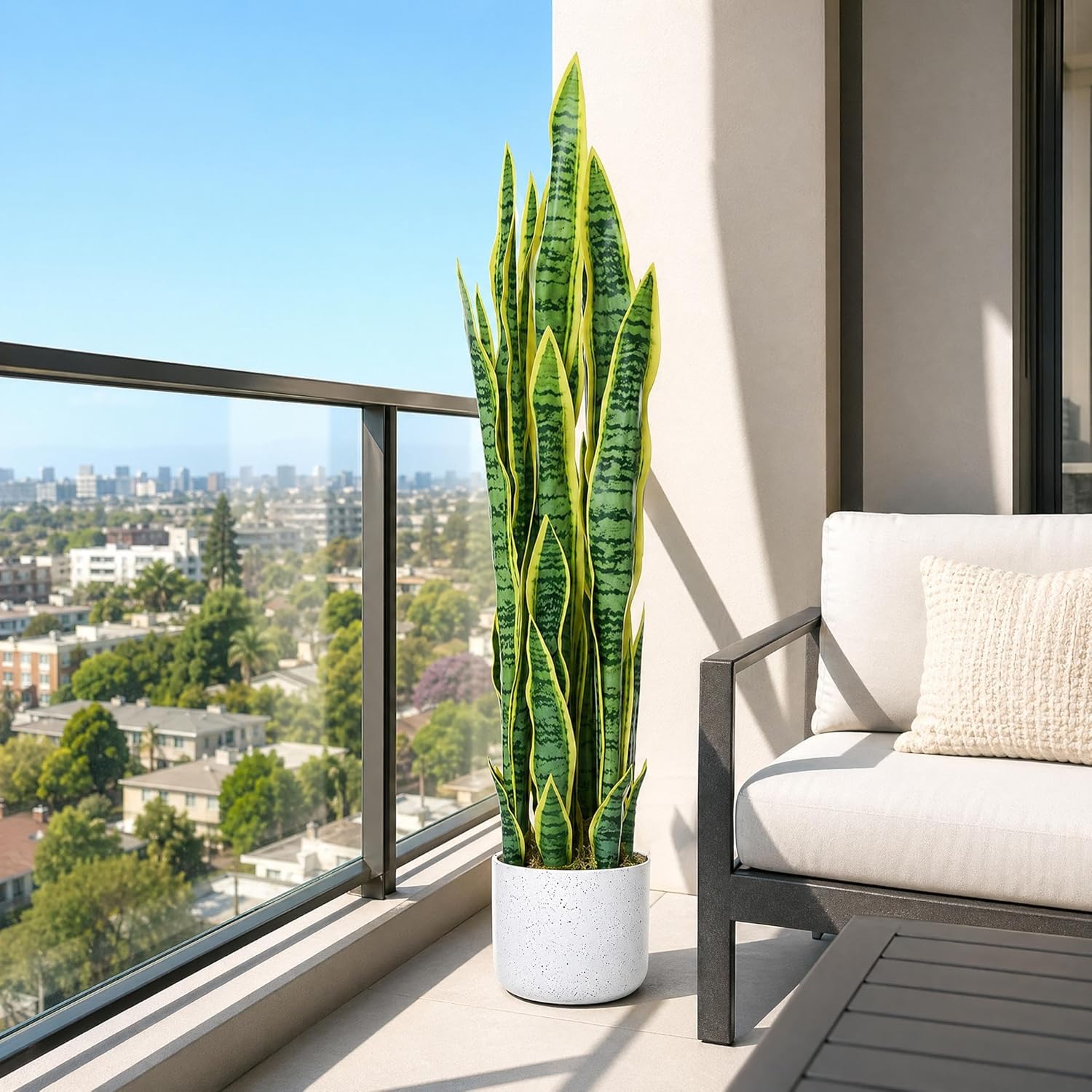 3FT Tall Artificial Trees, Fake Snake Plant with White Planter & 33 Realistic Leaves, Large Potted Artificial Sansevieria Mother in Law Tongue Plant, for Living Room Hallway Entryway