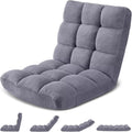 Folding Floor Gaming Chair 14-Poistion Cushioned Adjustable Floor Lazy Sofa Chair w/Breathable Cotton & Skin-Friendly Coral Velve for Adults & Kids Perfect for Reading Gaming Meditating, Grey
