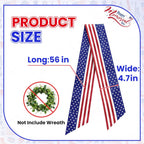Patriotic Wreath Sash, 56 Inch Red and White Stripes White Blue Stars Front Door Wreath Sash for Holiday Indoor Outdoor Decorations, 1 Pcs