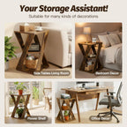 End Table Modern Wooden Side Table, Nightstand for Small Spaces, End Table for Living Room, Bedroom Nightstand, Office, Bathroom (Rustic Brown+Classic Black)