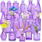 Glass Bud Vase Set of 30,Small Glass Vases for Flowers,Vintage Purple Bulk Mini Glass Vases for Table Centerpieces,Wedding,Candle Holder,Floral Arrangement