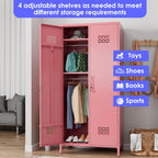 Aobabo Metal Wardrobe Closet with 2 Doors, 19" Deep Metal Wardrobe Cabinet with 4 Adjustable Shelves and 2 Hannging Rods, Storage Locker for Home, Pink, Assembly Required