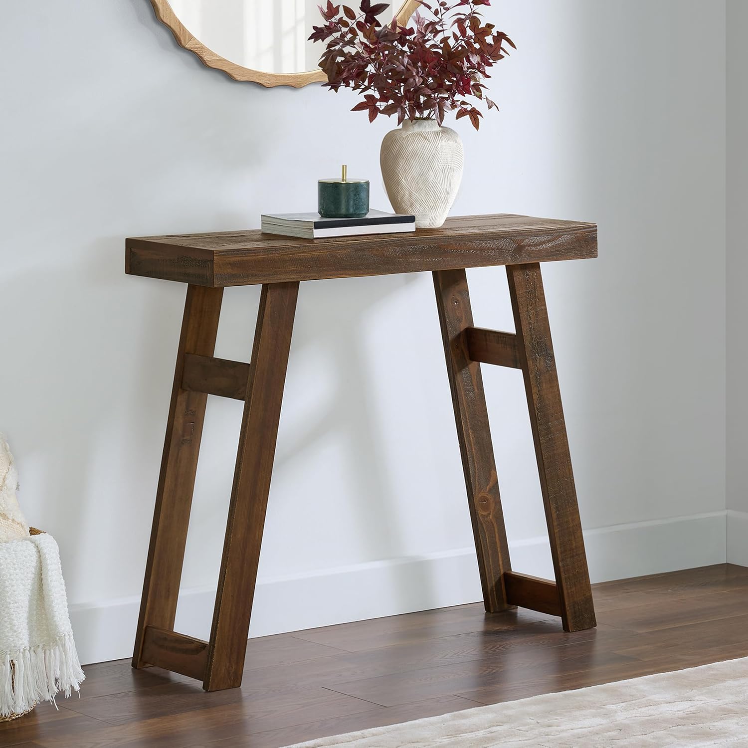 Alaterre Furniture Lawas Solid Wood Console Table - 36 Inch Modern Farmhouse Small Entryway Table - Easy Assembly Living Room Furniture for Behind The Couch, Entryway, or Hallway (Brown)