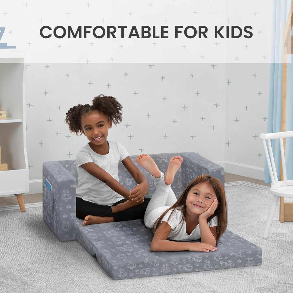 Delta Children - Serta Perfect Sleeper Kids 2-Seater Sofa, Convertible 2-in-1 Flip Open Toddler Couch Sleeper, Foam Chair for Playroom & Bedroom, Bed Lounger, Comfy Play Sleeping Lounge Chair, Grey