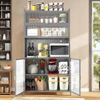 73" Tall Kitchen Pantry Cabinet, 6-Level Metal Storage with Flip Door, Pegboard, Microwave Shelf & Anti-Tip Design for Kitchen, Dining Room, Living Room,Grey