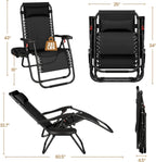 Yaheetech 26" Zero Gravity Recliners Outdoor Adjustable Folding Reclining Lounge Chairs w/Pillows, Cup Holder Trays and Carry Strap for Patio Backyard Beach Black Set of 2
