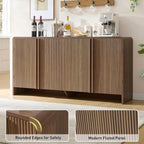 AMERLIFE 63" Fluted Sideboard Buffet Cabinet with Storage, Modern Credenza Console with 4 Doors & Adjustable Shelves, Wood Coffee Bar for Kitchen, Living Room, Hallway, Brown