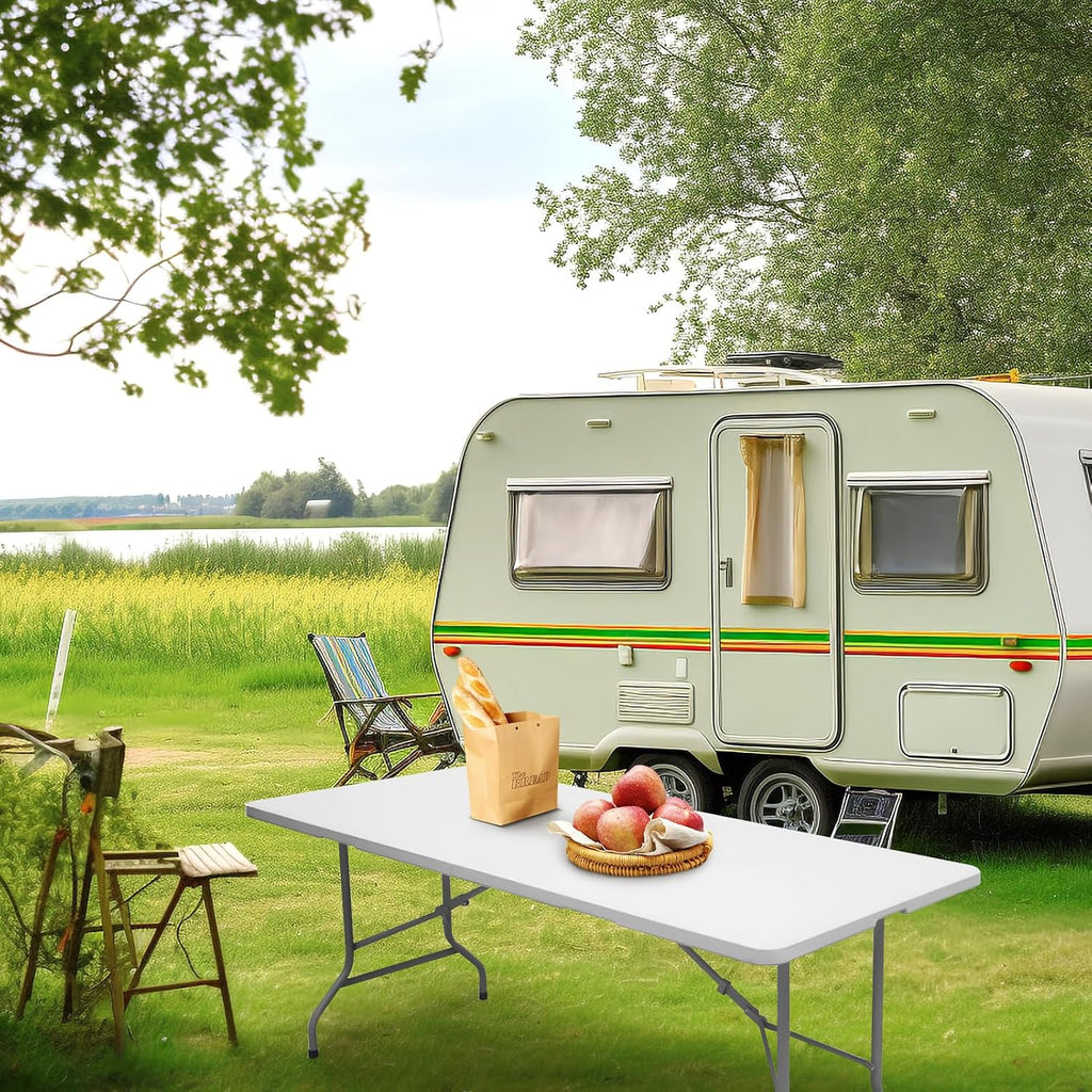 Byliable Folding Table 6ft Portable Heavy Duty Plastic Fold-in-Half Utility Foldable Table Plastic Dining Indoor Outdoor for Camping, Picnic and Party, White