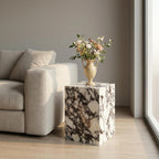 Natural Calacatta Viola Marble Side Table, 11.8" Square End Table for Living Room and Bedroom, Luxury Real Stone Nightstand, Heavy Duty Small Coffee Table, No Assembly Required, 19.6" Height