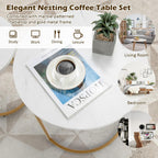 Giantex Modern Nesting Coffee Table Set of 2, Coffee Table & End Table Sets, Golden Steel Frame, Easy Assembly, Accent Marble-Look Stacking Side Table for Living Room Bedroom Apartment (Gold)