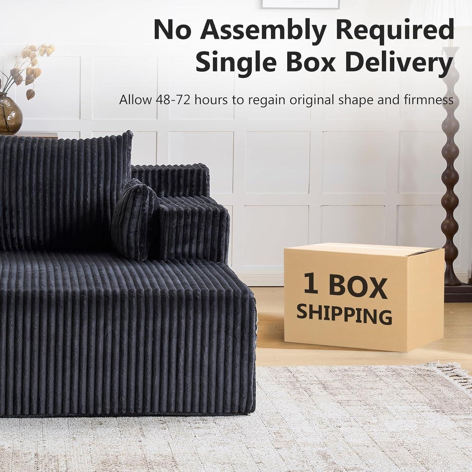 Furnimart 66" Oversized Chaise Lounge Indoor, Upholstered Sofa Bed with 1 Cup Holders & 4 Side Pockets, No Assembly Required Corduroy Reading Chair, Small Couches for Small Spaces, Grey