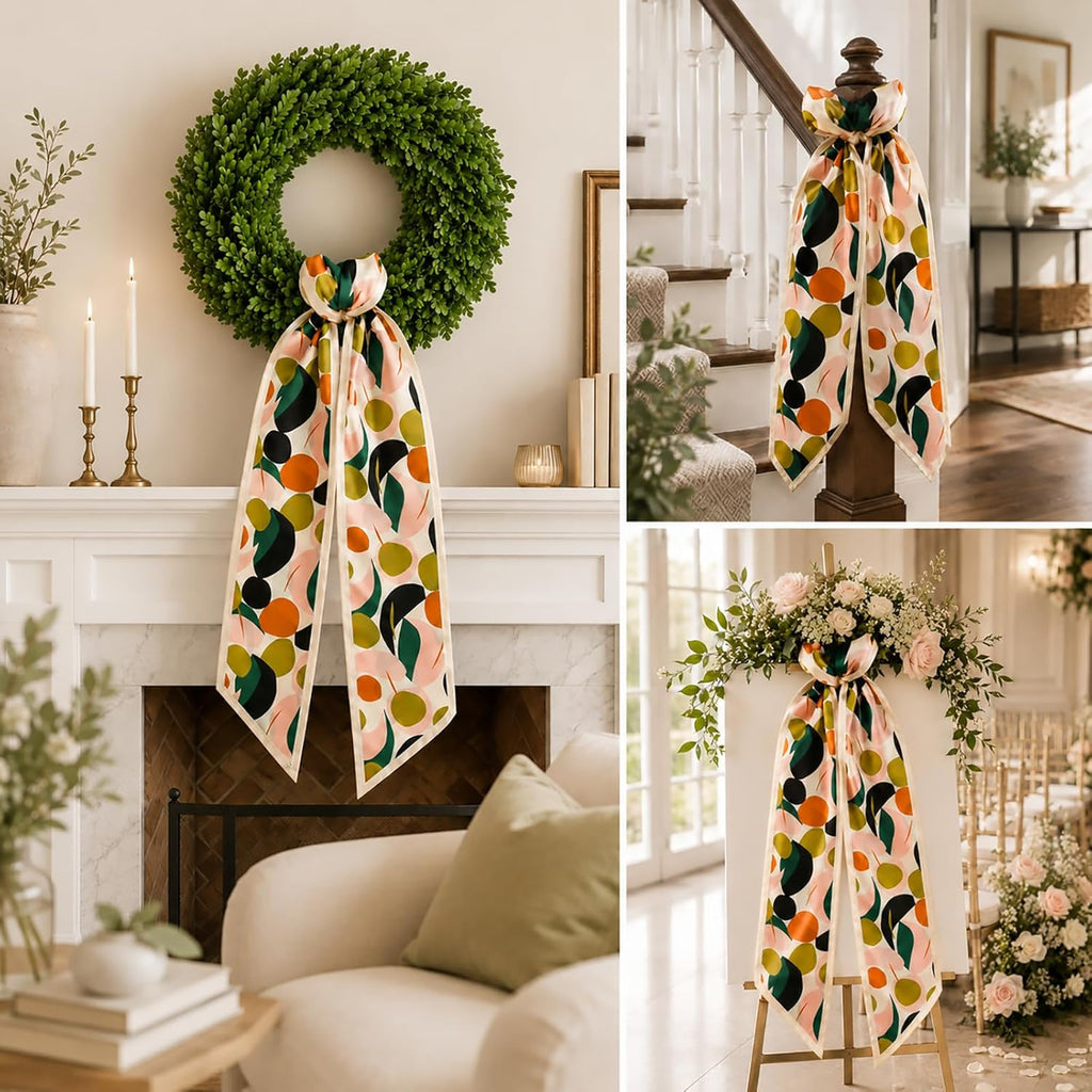 Spring Fall Wreath Sash 2 Pack - Monogrammed Spring Sash Wreath for Front Door - 57" Outdoor Wreath Sashes for Monogram Garland Ribbon - Xmas Decor Accessories for Wedding Party Wall Cabinet
