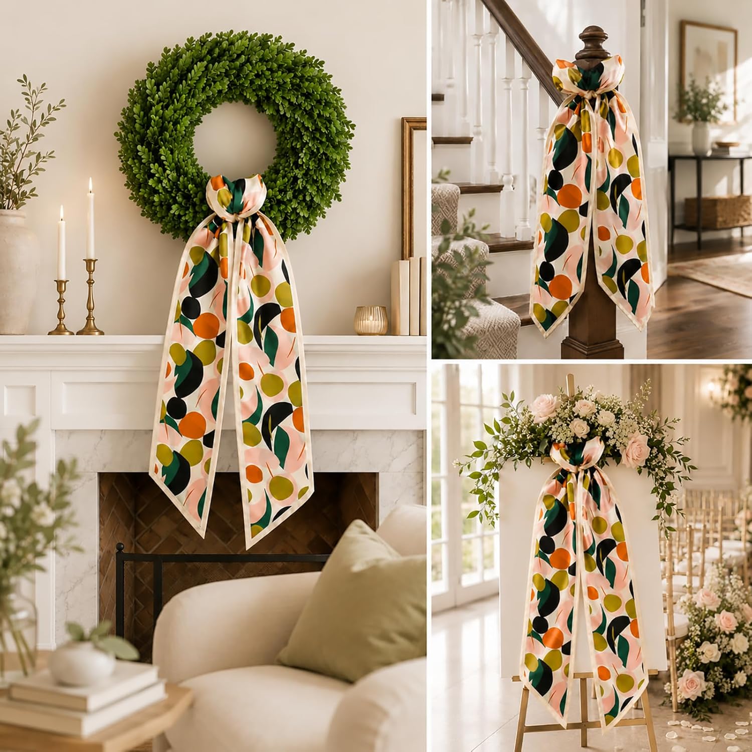 Spring Fall Wreath Sash 2 Pack - Monogrammed Spring Sash Wreath for Front Door - 57" Outdoor Wreath Sashes for Monogram Garland Ribbon - Xmas Decor Accessories for Wedding Party Wall Cabinet