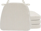 AAAAAcessories D-Shaped Chair Cushions, 2" Thick Dining Chair Pads with Ties and Removable, Machine-Washable Cover, 17" x 16", Set of 4, Natural Sand Pinstripe