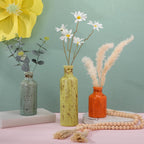 5 Pcs Rustic Country Tabletop Centerpieces Decor Set of 3 Boho Ceramic Vases with Wooden Serving Tray Wood Bead Garland Tassels Table Holder for Home Decorations(Mexican Color)