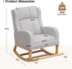 HCHAIRH Rocking Chair Nursery, Nursing Rocking Chairs for Mom Nursery, Comfy Wingback Glider Rocking Armchair with Foot Rest and Side Pocket for Nursery Living Room Bedroom, Light Grey