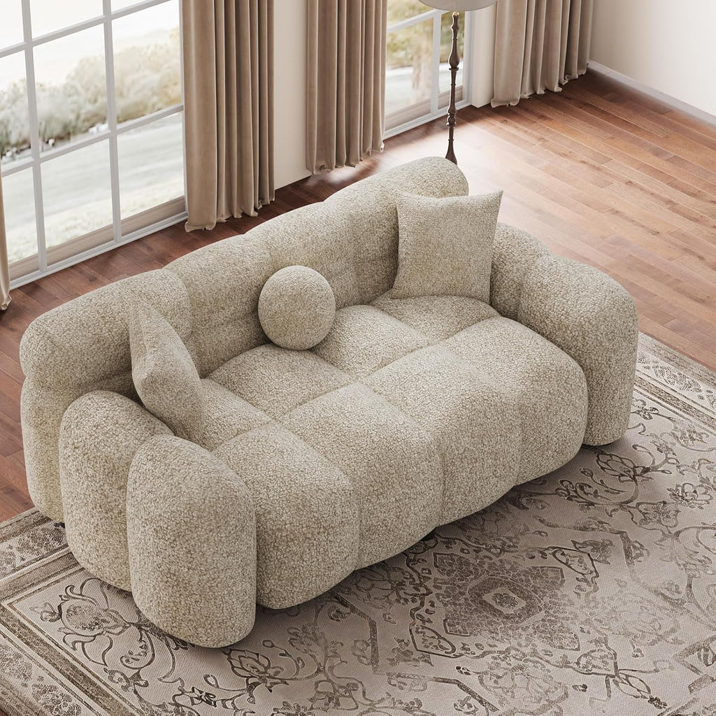 DAMAIFROM 65" Chenille Cloud Sofa Couch, Modern Deep Seat Loveseat Sofa, Comfy Upholstered Couch with 3 Pillows, Oversized Accent Armchair for Living Room Apartment Office, Light Brown