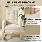 NIOIIKIT Modern Nursery Rocking Chair, Teddy Upholstered Rocking Chair with Footrest, Comfortable Rocker Recliner with Side Pocket, Rocker Glider for Living Room, Bedroom, Nursing Room (Apricot)
