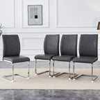 Modern Dining Chairs Set of 4, Faux Leather High Back Side Chairs Stylish Armless Chair with C-Shaped Tube Chrome Metal Legs for Dining Room Kitchen Office (Grey02-Silver Leg, Set of 4)