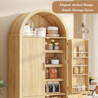 OFIKA 71" Arched Kitchen Pantry Cabinet, Fluted Wood Storage with 3 Adjustable Shelves & 6 Door Shelves, Modern Organizer for Kitchen, Bathroom, Natural Wood Finish (Wood)