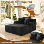 Avenix 66" Oversized Boneless Chaise Lounge Chair Indoor, Cloud Corduroy Reading Chair Deep Seat Sofa Couch Bed with 3 Pillows for Living Room, No Assembly Required, Black