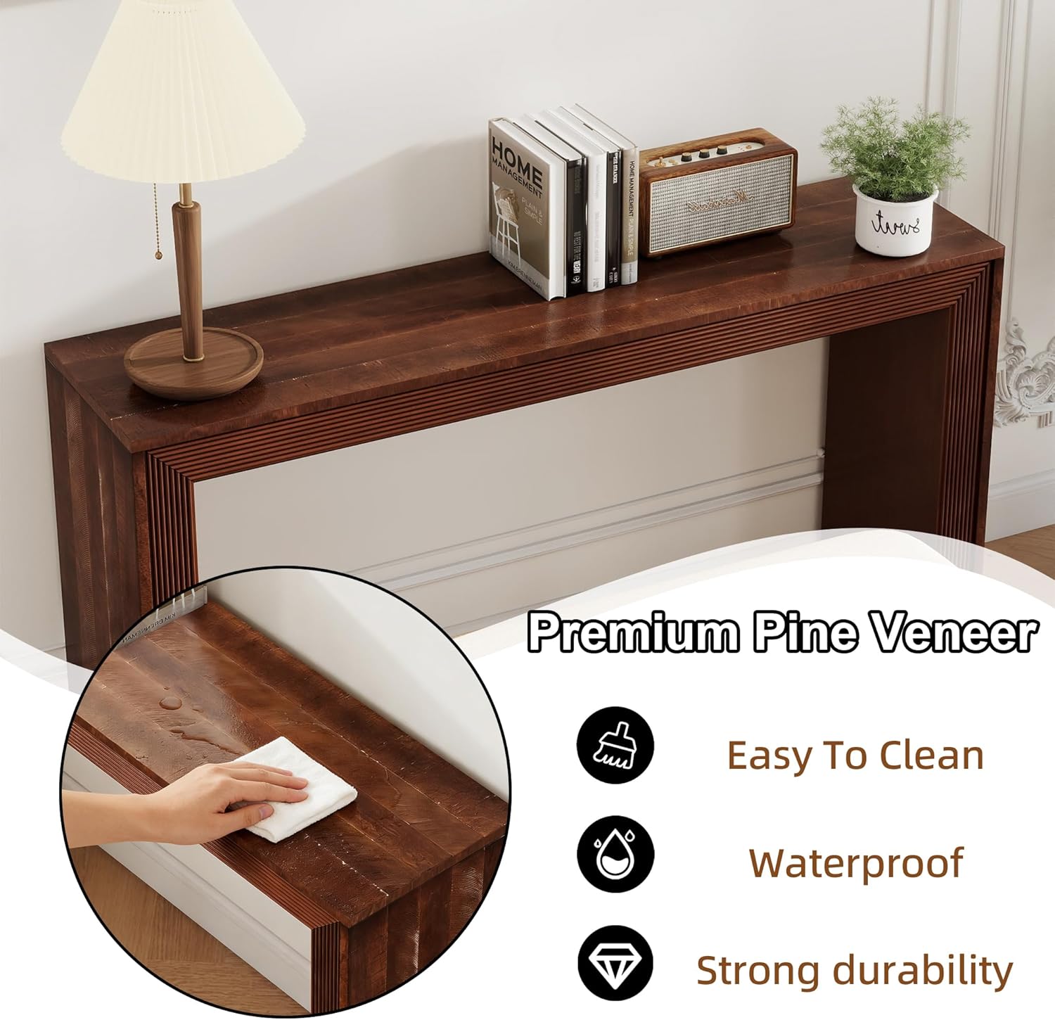 Console Table with Stools Counter Height Bar Table Set for 2, Dining Sofa Table Behind Couch Bar Table Set for Kitchen, Living Room, Walnut