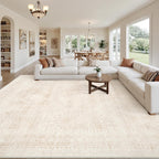 8x10 Area Rugs for Living Room: Vintage Boho Neutral Washable Rug Indoor Soft Large Area Rug Carpet for Bedroom Nursery Farmhouse Dining Room Office Floor Non-Slip Low Pile Under Table Rug Beige