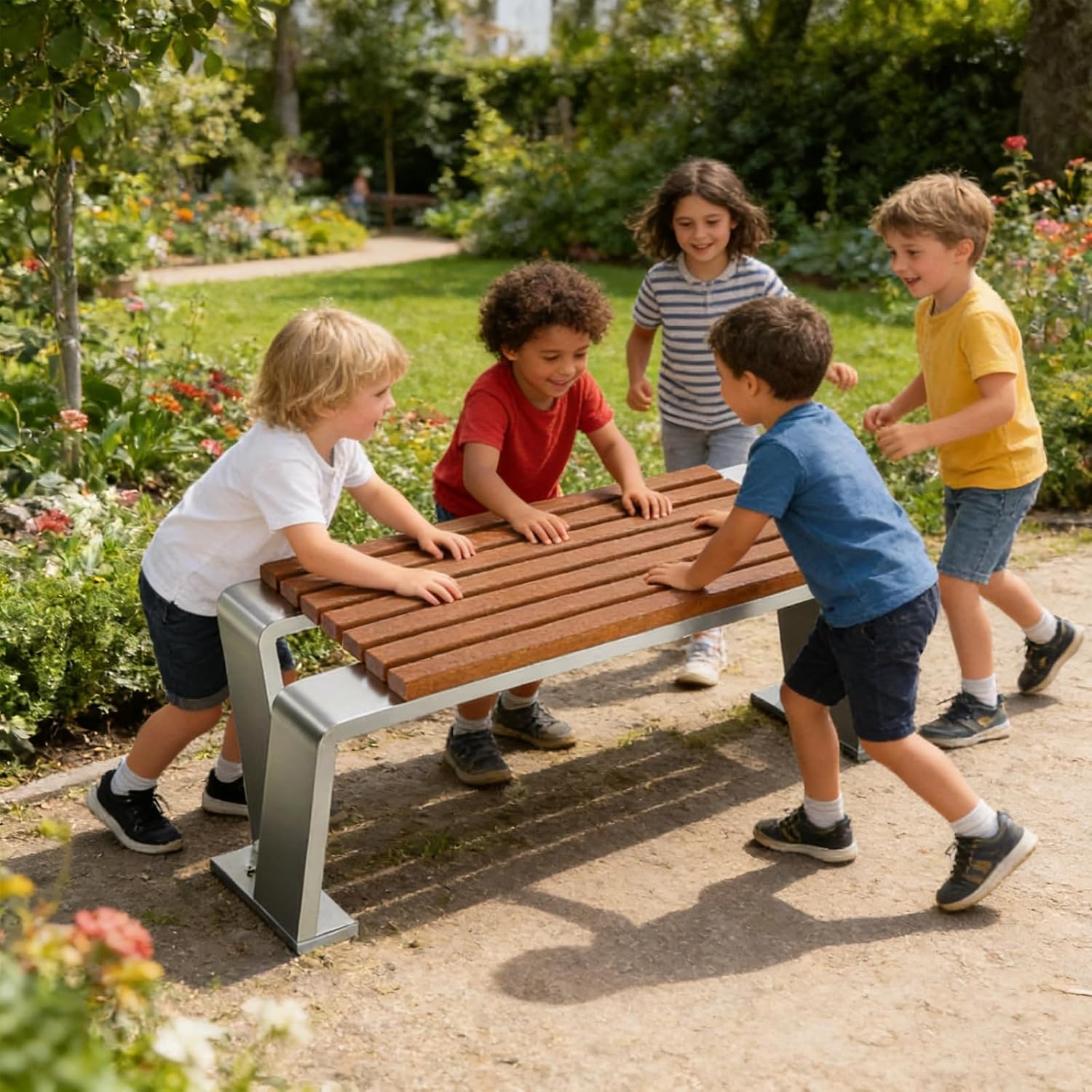 Stainless Steel Outdoor Bench, Two Person Patio Bench, Easy to Fix on the Ground, 1500lbs, Suitable for Parks, Gardens, Lawns, and Playgrounds(120x48x45cm/47x19x18in)