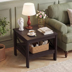 Giantex 2-Tier Square End Table, 24'' Sofa Couch Side Table with Storage Shelf & X-Frame, Farmhouse Wood Bedside Night Stand for Bedroom Living Room (Brown,1)