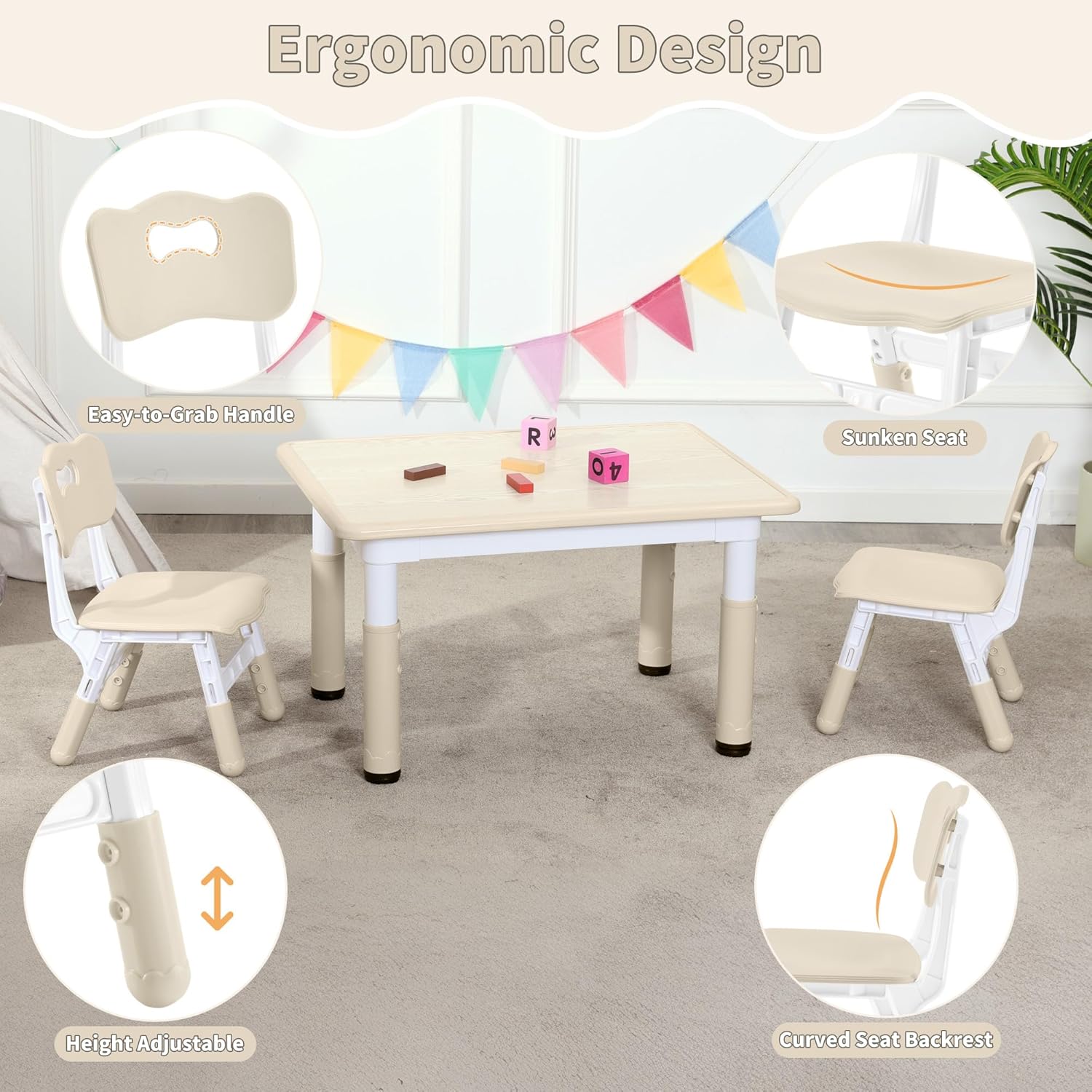 GITAWUSA Adjustable Kids Chair, 3 Level Height Adjustable Child Chair, Toddler Chairs for Children Boys Girls Age 2-8, Child Seat Set Suitable for Home Family Classroom Nursery Indoor Use (2-Pack)