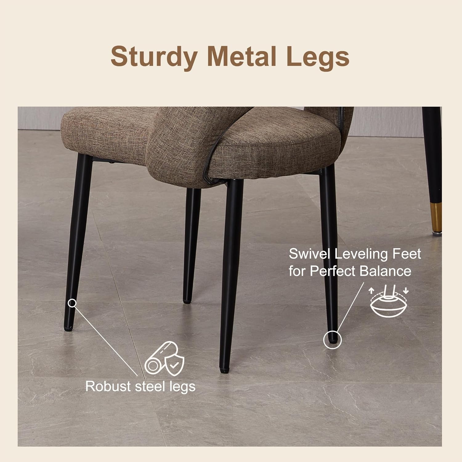 Modern Dining Chairs, Fabric Upholstered Accent Kitchen Chairs with Comfy Padded Seat & Sturdy Metal Legs, Side Farmhouse Chairs for Dining Room, Living Room, Restaurant (Mossy Taupe, Set of 6)