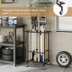 Garden Tool Organizer with Wheels, Heavy Duty Metal Garage Tool Storage Rack, Yard Tool Holder for Long-Handled Tools, Rakes and Brooms, Indoor and Outdoor Use for Shed, Patio