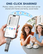 MFi Certified Photo Stick 128GB USB Flash Drive for iPhone, 4 in 1 External Memory Thumb Drive for Picture Video Data Backup, High Speed Memory Stick USB Drive for iPhone/iPad/Android/PC (Gun Black)