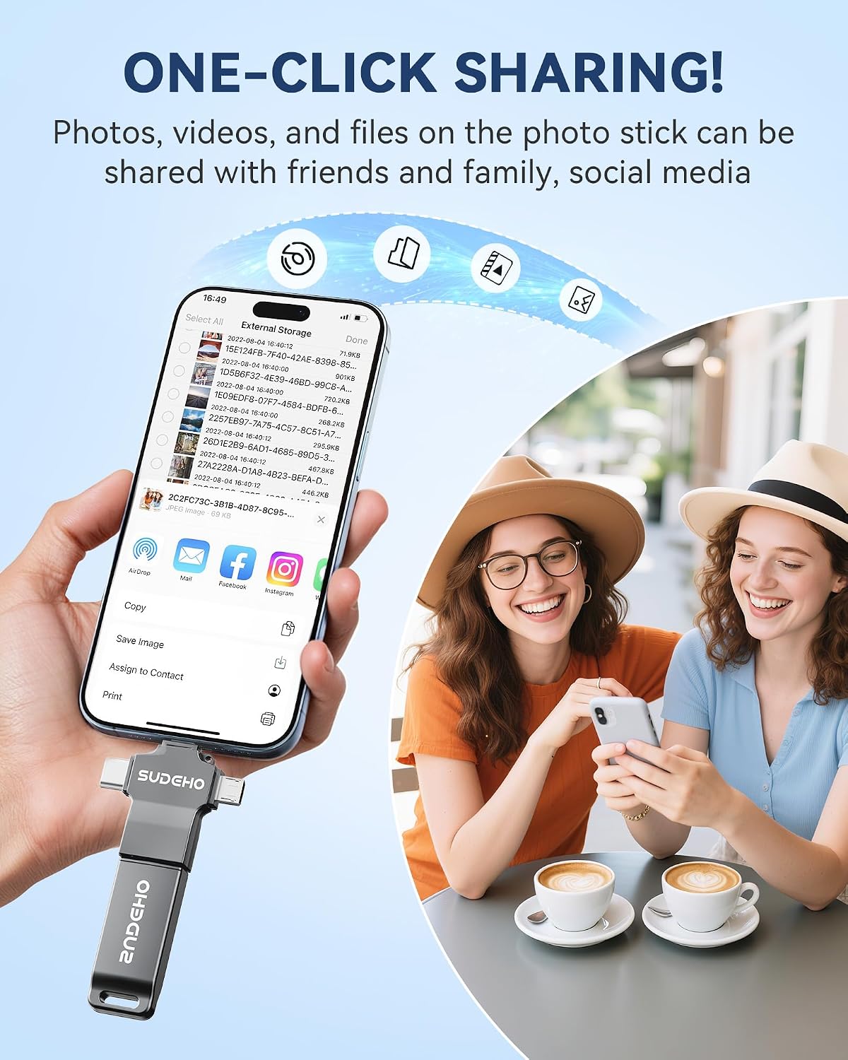 MFi Certified Photo Stick 128GB USB Flash Drive for iPhone, 4 in 1 External Memory Thumb Drive for Picture Video Data Backup, High Speed Memory Stick USB Drive for iPhone/iPad/Android/PC (Gun Black)