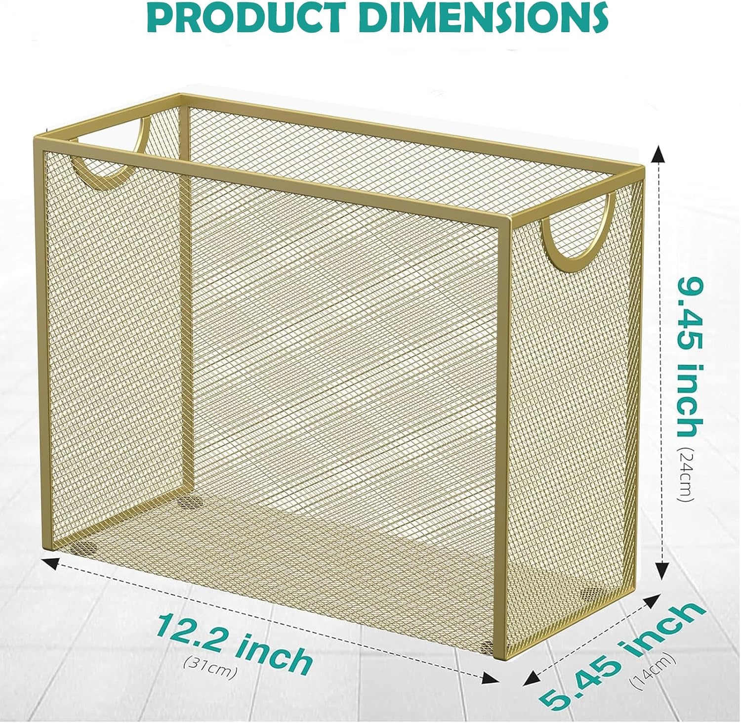 Sinboun Hanging File Organizer Letter-Size File Holder Filing Box Includes 5 Hanging Folders - Metal Mesh Magazine Letter Storage Cabinets File Cart for Office Home School, No Assembly Required Gold