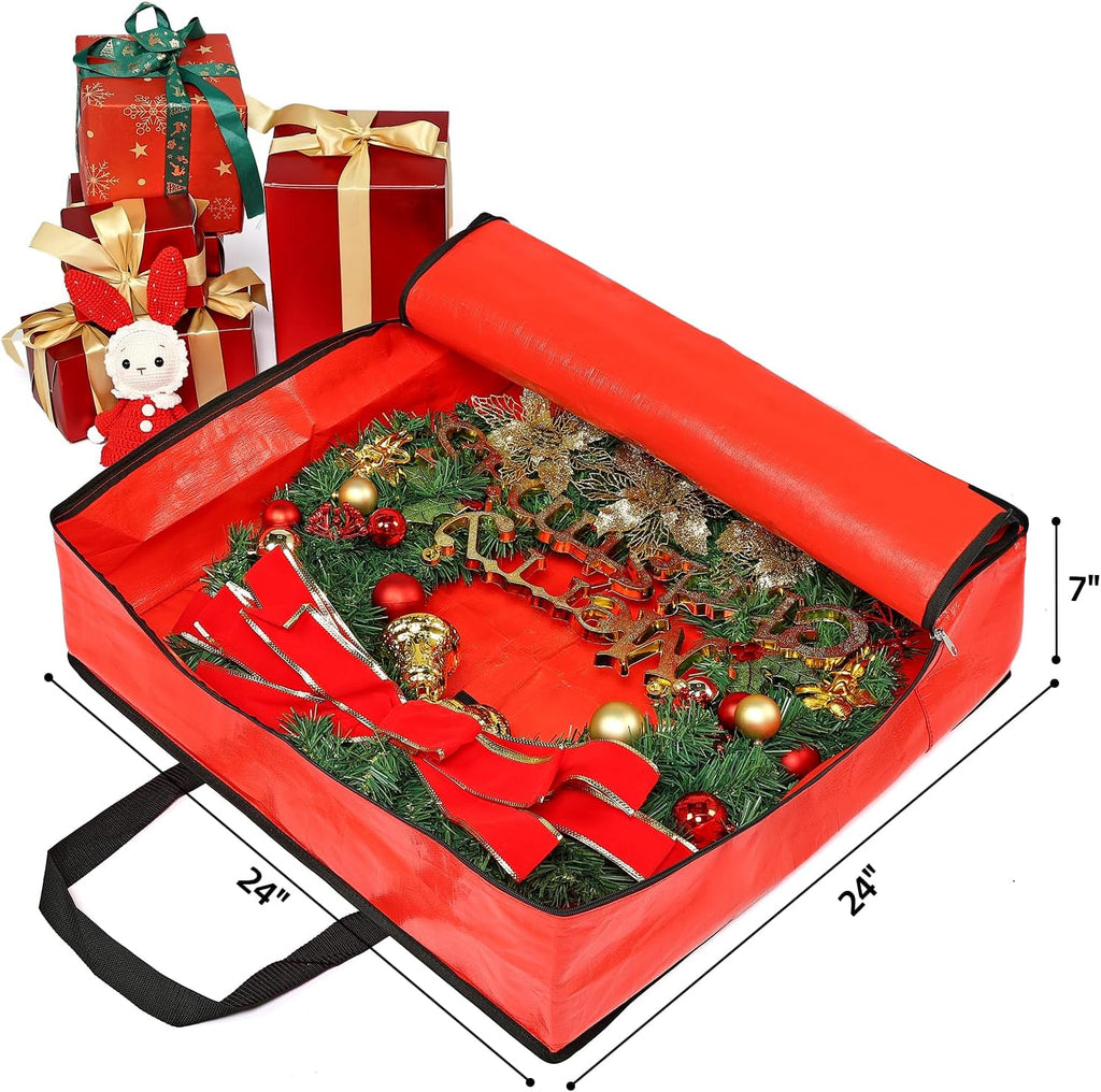 HOMEST Christmas Wreath Storage Container, Wreath Bag, Durable Material, Zipper, Extra Securing Straps, Reinforced Handles, Dust, Pest Protection, 24" Premium Wreath Storage Organizer Box
