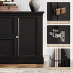 ONBRILL 63" Large Buffet Cabinet with Storage, Farmhouse Sideboard Cabinet with Grooved Barn Doors, Wood Rustic Kitchen Buffet Table Coffee Bar Storage Cabinet for Kitchen, Living Room (Black)