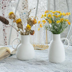 Tanvecle White Ceramic Vase Set - 2 Small Vases with Handle, Pottery Vases for Modern Home Decor, Minimalist Matte Pitcher for Fowers, Decorative Clay Vase Centerpiece Dining Table Decorations