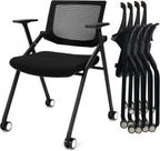 2 Pack Stackable Conference Room Chairs with Wheels and Paddle, Ergonomic Mesh Back and Arms for Meeting, Conference, Reception, Training Room & Home Office Desk Folding Chairs