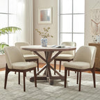 VKNOW Dining Chairs Set of 4, Faux Leather Wooden Kitchen Chairs, Beige | Modern Upholstered Side Chair with Rubberwood Legs for Kitchen Dining Room Restaurant, No Wobble