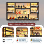 3 Tiers Large Wall Mounted Wine Rack with Glass Holder, Modern Metal Hanging Liquor Shelves, Holds Bottles at 2 Tilt Angles (45° 90° ) for Bar Home Bar Dining Room Cafe Decorative (Black, 59in/150cm)