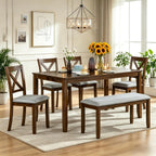 LUMISOL 6-Piece Solid Wood Dining Table Set, Wood Kitchen Table with 4 Chairs and Bench, Farmhouse Dining Table with Bench and Chairs Set for Kitchen, Living Room, Walnut Grey