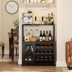 IDEALHOUSE Wine Bar Rack Cabinet with LED Light, Adjustable Shelves Coffee Bar Cabinet with Mesh Door and Baffle Design, 36 in Tall Small Liquor Bar Cabinet for Home, Kitchen, Dinning Room, Black
