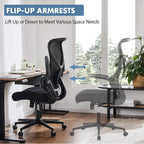 DUMOS Office Managerial Executive Chair with Ergonomic Design, High Back Mesh Computer Desk Chair with Flip-up Armrests, Adjustable Height Swivel Task with Wheels, Comfy Lumbar Support, Black
