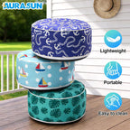 AURASUN Inflatable Outdoor Ottoman Pouf - Portable Footstool with Handle D20” x H10” - Air Pump Included for Outdoor Indoor Use - Comfortable Foot Rest or Seating for Camping or Pool (Light Blue)