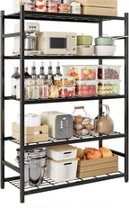 36.4" W Storage Shelves, 5-Tier Metal Shelving Unit with Adjustable Feet, Shelf Organizer for Garage, Kitchen, Pantry and Closet Organization, 36.4" x 11.8" x 68.3", Black