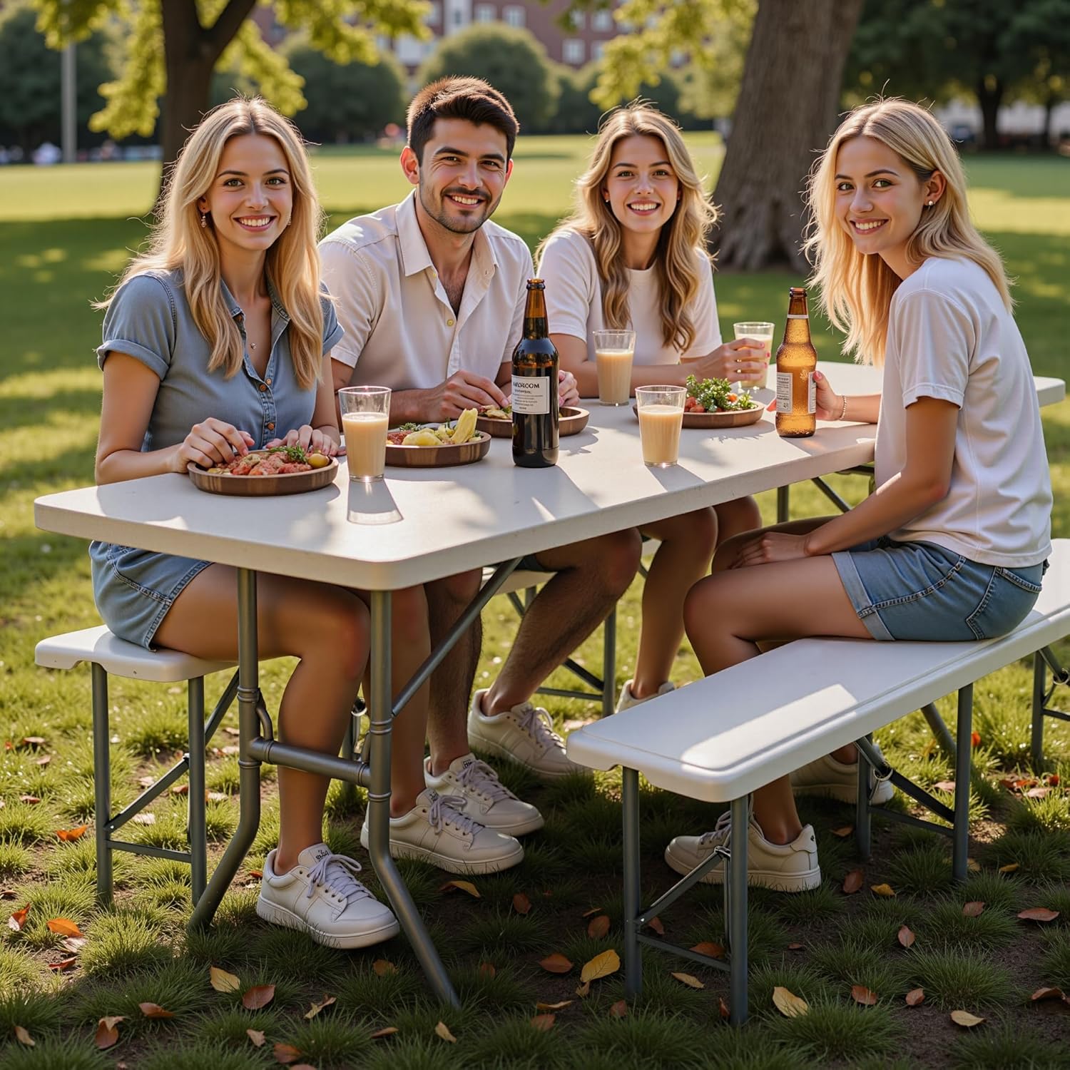 6FT Folding Bench - Heavy Duty 770lbs Capacity, Safety Locking Button & Wider Carrying Handle, Foldable Portable Bench for Outdoor, Picnic, Storage, Camping - White, 2 Pack