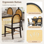 LUMISOL 7-Piece Dining Table Set with 6 Chairs, Rectangular Kitchen Table Set with 6 Rattan Chairs for Kitchen, Dining Room, Espresso+Beige